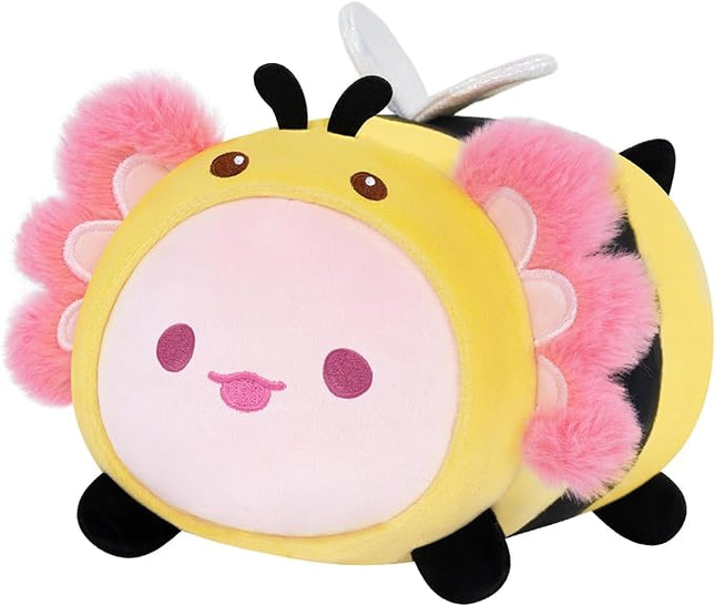 Mewaii Cute Axolotl Bee Plush Pillow, Kawaii Plushies Axolotl Stuffed Toy, Axolotl Plushies with Bee Outfit Costume, Soft Squishy Birthday Gifts for Kids & Teens (8 Inch)