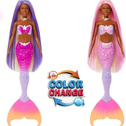 Barbie Mermaid Doll, “Brooklyn” with Pink Hair, Styling Accessories, Pet Dolphin and Water-Activated Color Change Feature, HRP98