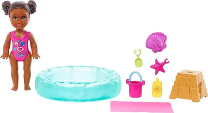 Barbie Skipper Babysitters Inc Small Doll & Accessories Playset with Brunette Doll, Swimming Pool & Water-Themed Pieces