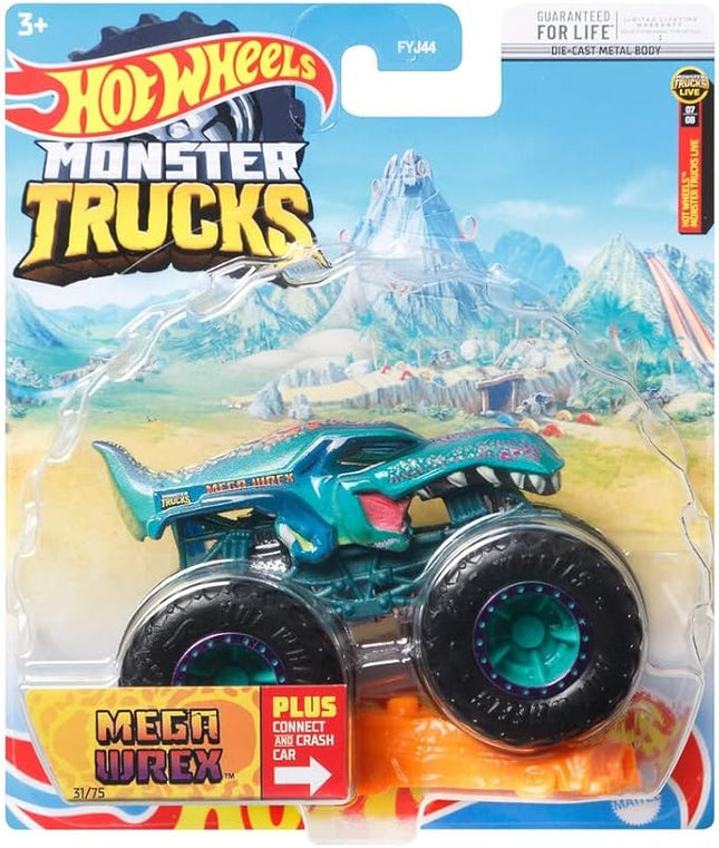 DieCast Hot Wheels Monster Trucks Mega Wrex (Teal) 31/75 - 1:64 Scale Truck with Connect and Crash Car