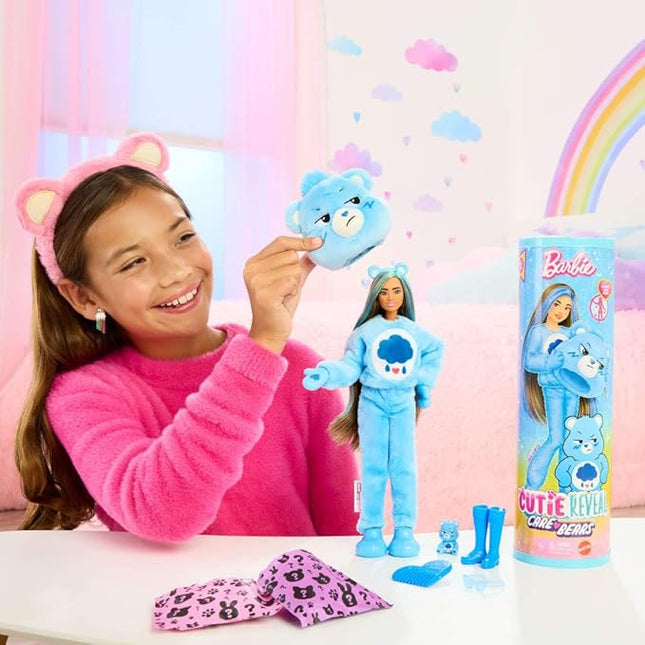 Barbie Cutie Reveal Care Bears Series Doll & Accessories Set with Grumpy Bear Costume & 10 Surprises Including Color Change & Mini Bear