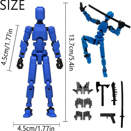 Titan 13 Action Figure, Lucky Robot 13 Action Figures, 3D Printed Analog Robot Titan 13 Figure, Stop Action Animation Multi-Articulated Action Figure (Blue)