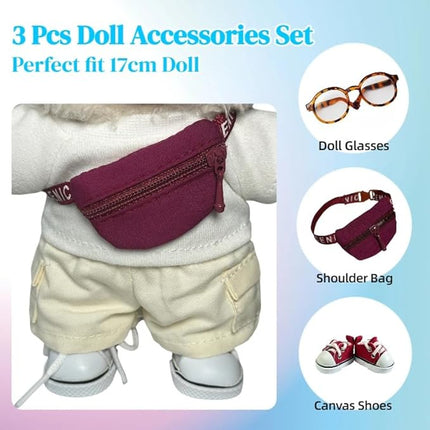 3pcs Doll Accessories Set Included Mini Glasses, Shoulder Bag and Canvas Shoes, Dress Up Accessories Replacement for 17cm Doll, Mini Costume Supplies for 6.7in Figures (Set of Red)