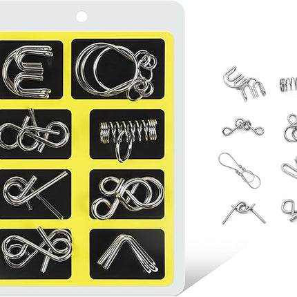 Metal Brain Teaser Puzzles Ring Educational Toys, Steel IQ Games Physics Mind Metal Puzzles for Adults, Unlock Interlock Game, Brain Teaser Puzzle for Party Favor Kids (A)