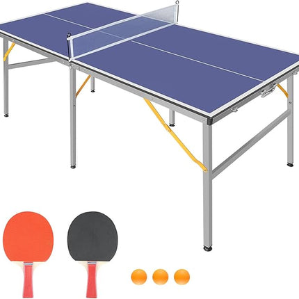 Table Tennis Table 4.5 FT / 6 FT / 8 FT / 9 FT Foldable Portable Ping Pong Table with 2 Table Tennis Paddles 3 Balls and Net for Indoor Outdoor Games