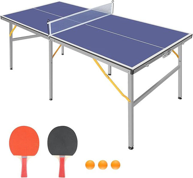 Table Tennis Table 4.5 FT / 6 FT / 8 FT / 9 FT Foldable Portable Ping Pong Table with 2 Table Tennis Paddles 3 Balls and Net for Indoor Outdoor Games
