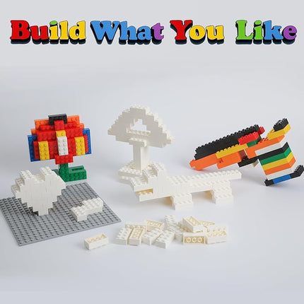 500 Piece Classic Building Bricks and 1 Gray Baseplate, 2x4 Bricks Bulk Creative Building Toys, Blocks Bulk for Kids Ages 6+, White(Samll Bricks, 1.25x0.62x0.47 in)