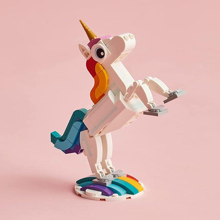 Lego Creator 3 in 1 Magical Unicorn Toy, Transforms from Unicorn to Seahorse to Peacock, Rainbow Animal Figures, Unicorn Gift for Grandchildren, Girls and Boys, Buildable Toys, 31140