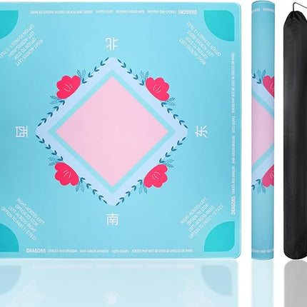 Mahjong Mat, No Creases Mahjong Mat for Table, 31.5x31.5 Inch Anti Slip Noise Reduction Mah jongg Mat, Mahjong Gifts with Carrying Bag, Mahjong Table Mat for Dominoes, Poker, Card, Board Games (Green)