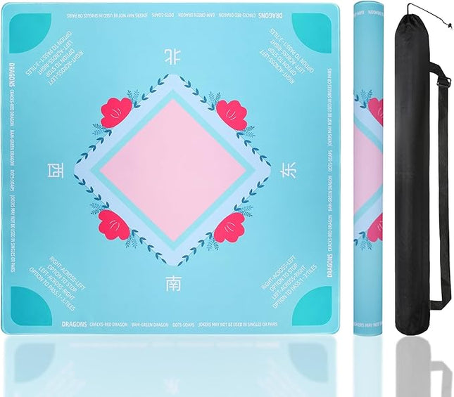 Mahjong Mat, No Creases Mahjong Mat for Table, 31.5x31.5 Inch Anti Slip Noise Reduction Mah jongg Mat, Mahjong Gifts with Carrying Bag, Mahjong Table Mat for Dominoes, Poker, Card, Board Games (Green)