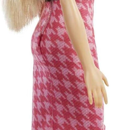 Barbie Fashionistas Doll #169 with Long Blonde Hair, Houndstooth Crop Top & Skirt & Accessories Including Platform Shoes & 2 Barrettes