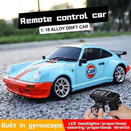 LDRC 1898 1:18 RC Drift Car 911 2.4GHz RWD with Gyroscope on-Road Alloy Body Shell Racing Cars Radio Control (Blue)