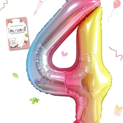Smlpuame 40 Inch Number Balloons 0-9 Rainbow Gradient Large Number 4 Balloons, Digital Balloons for Birthday Party Celebration Decorations, Helium Foil Number Balloons for Wedding Anniversary