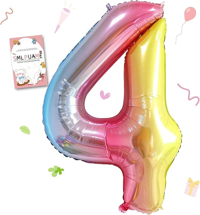 Smlpuame 40 Inch Number Balloons 0-9 Rainbow Gradient Large Number 4 Balloons, Digital Balloons for Birthday Party Celebration Decorations, Helium Foil Number Balloons for Wedding Anniversary