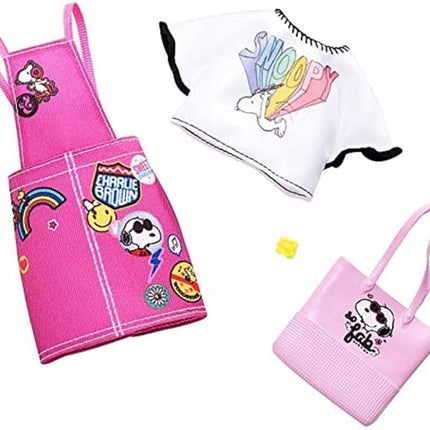 Barbie Fashion Peanuts Character Outfit Set – Bundle of 4 Clothing Packs with Accessories | Fits Most Dolls | Snoopy & Friends Themed Wardrobe | Ages 3+