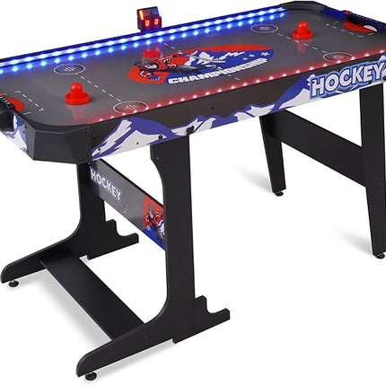 57" LED Light-Up Air Hockey Table, Foldable Arcade Style Air Hockey Game Set w/Accurate Electronic Scoring, in Line Power Switch, Powerful Motor for Kids Adults, Home Game Room