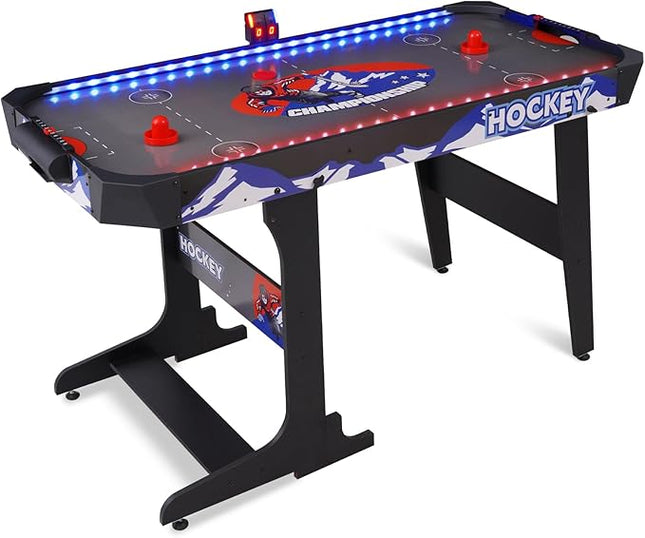 57" LED Light-Up Air Hockey Table, Foldable Arcade Style Air Hockey Game Set w/Accurate Electronic Scoring, in Line Power Switch, Powerful Motor for Kids Adults, Home Game Room