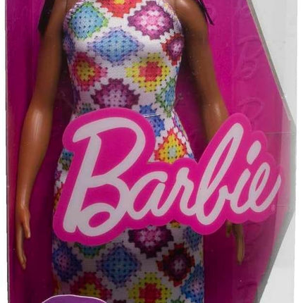 Barbie Fashionistas Doll #210 with Brunette Hair in Bun Wearing Removable Colorful Crochet Halter Dress, Sunglasses & Sandals