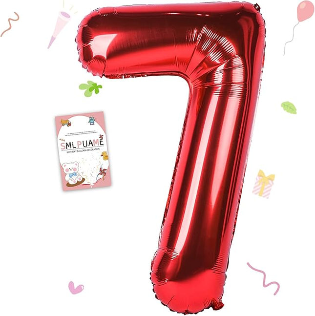 Smlpuame 40 inch Number Balloon 0-9 Red Large Number 7 Balloons,Digital Balloons for Birthday Party Celebration Decorations Supplies, Helium Foil Number Balloons for Wedding Anniversary