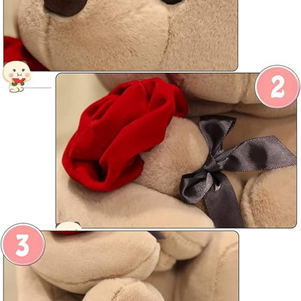 Teddy Bear Plush Stuffed Animal Valentines Teddy Bear with Rose,Cute Sweet Bear Great Gift for Your Loved One,Girlfriend Kids Birthday, Valentine, Christmas (9.84 inches, Brown)