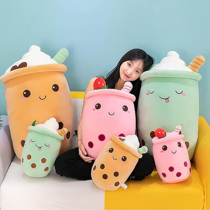 MDXMY Plush Stuffed Bubble Tea Plush Pillow Soft Cute Pearl Milk Tea Hug Toy(Brown Cream, 13.7 inches)