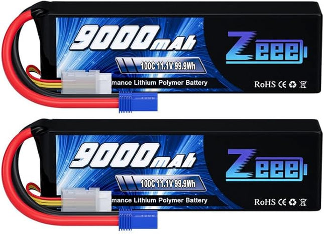 Zeee 3S 9000mAh Lipo Battery 11.1V 100C EC5 Connector with Metal Plates Soft Case RC Battery for RC Car Truck Tank Racing Hobby Models (2 Pack)