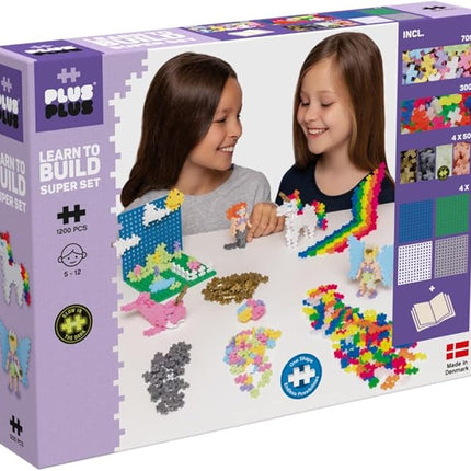 Plus-Plus - Learn to Build Super Set - Pastel Mix, 1,200 Pieces w/ 4 Baseplates - Construction Building Stem/Steam Toy, Interlocking Mini Puzzle Blocks for Kids