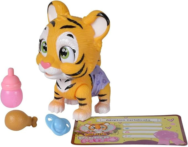 Simba Pamper Petz Tiger, Interactive Plush Toy, Stuffed Animal, Magic Paw, Drinking & Wetting Function, 15cm, 3+ Years