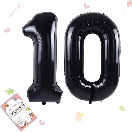 Smlpuame 40 inch Number Balloon 0-9 Black Large Number 10 Balloons,Digital Balloons for Birthday Party Celebration Decorations Supplies, Helium Foil Number Balloons for Wedding Anniversary