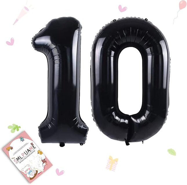 Smlpuame 40 inch Number Balloon 0-9 Black Large Number 10 Balloons,Digital Balloons for Birthday Party Celebration Decorations Supplies, Helium Foil Number Balloons for Wedding Anniversary