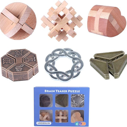 Brain Teaser Puzzle for Adults Puzzles Metal Hole Lock Adult Educational Toy Jigsaw IQ Puzzle（6 Pack） (Bronze)