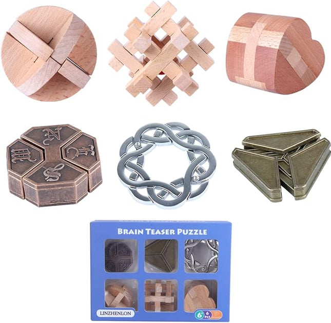 Brain Teaser Puzzle for Adults Puzzles Metal Hole Lock Adult Educational Toy Jigsaw IQ Puzzle（6 Pack） (Bronze)