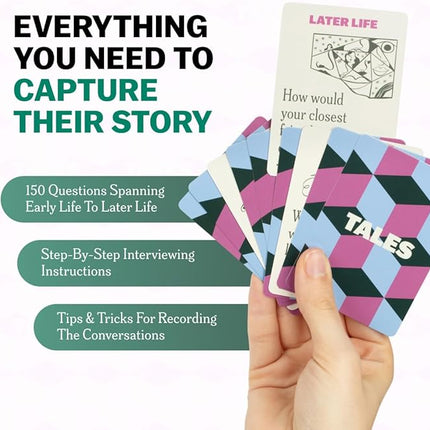 TALES 150 Life Story Interview Kit Cards, Conversation Cards for Families, Parents, Grandparents, Adults, Game Night, Road Trips, Dinner Table, Getting to Know You (New Edition)