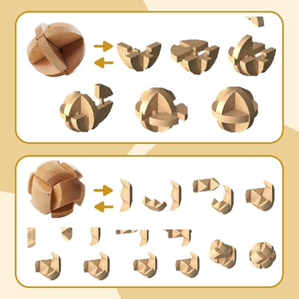 8PCS Brain Teaser Puzzles for Adults, Mind Puzzle Ancient Wooden and Metal Puzzles 3D Unlock Interlock IQ Education Puzzle Box Game for Adults