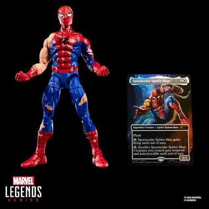 Spider-Man Marvel Legends Series Magic: The Gathering Battle-Damaged, 6-Inch Action Figure Toy & Exclusive Foil Collectible Card Game Trading Card