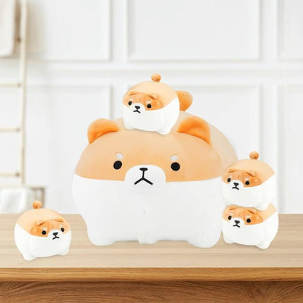 Shiba Inu Plush Pillow 16 Inches with Four Shiaba Babies in Mommy‘s Belly, Super Soft Cartoon Dog Stuffed Animal Shiba Inu Plush Gifts for Kids Birthday