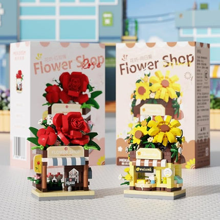 Red Roses Mini Flower Shop Building Toy Street City Store View Micro House Toys Festival Blocks Set for Home Decor Gifts