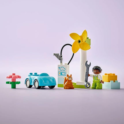 LEGO DUPLO Town Wind Turbine and Electric Car 10985 Early Development Building Toy, Includes Charging Station for Pretend Play, Great Gift for Toddler Boys and Girls Ages 2 Years Old and Up