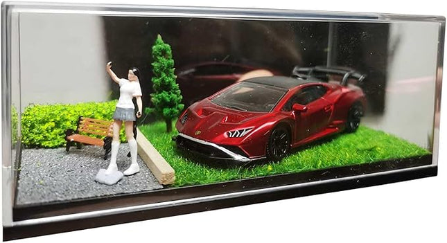 1/64 Scale Street Diorama Display Case- Clear Storage Case with Realistic Urban Road Scene for Hot Wheels, Matchbox & 1:64 Model Cars- Diecast Toy Garage-Summer