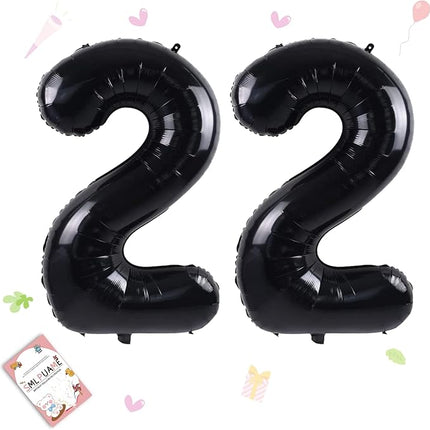 Smlpuame 40 inch Number Balloon 0-9 Black Large Number 22 Balloons,Digital Balloons for Birthday Party Celebration Decorations Supplies, Helium Foil Number Balloons for Wedding Anniversary