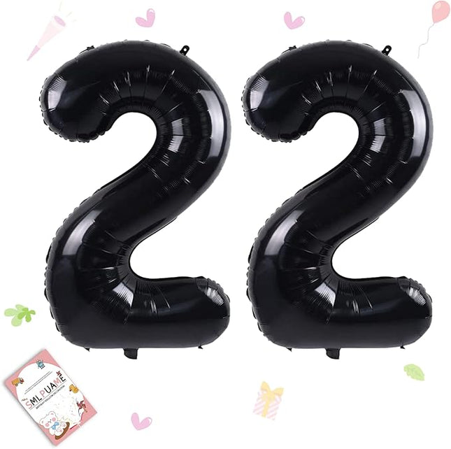 Smlpuame 40 inch Number Balloon 0-9 Black Large Number 22 Balloons,Digital Balloons for Birthday Party Celebration Decorations Supplies, Helium Foil Number Balloons for Wedding Anniversary