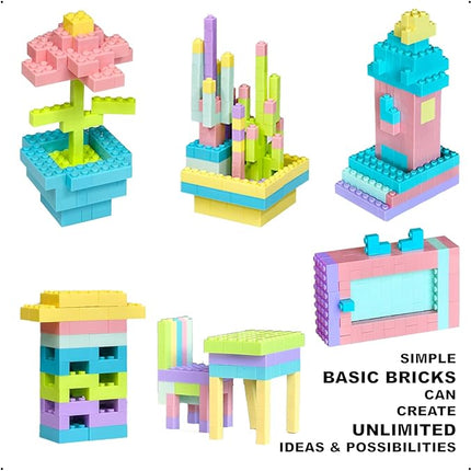 Building Bricks 1000 Pieces in Pastel Colors, Classic Building Blocks Toys & Gifts for Boys & Girls Aged 4+