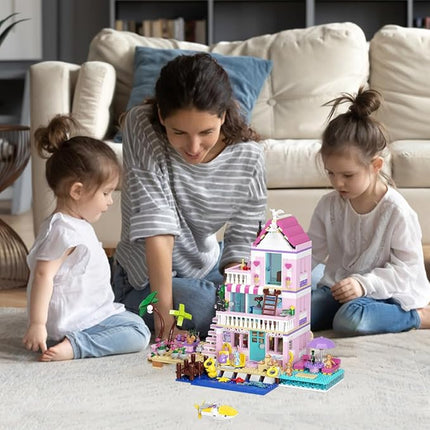 MindBox Girls Seaside Villa Building Blocks,812pcs Beach House Building Toys for Kids Age 8+，Mini Brick