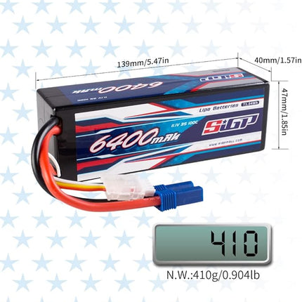 3S 11.1V Lipo Battery 6400mAh 100C Hard Case with EC5 Plug for RC Car Truck Boat Vehicles Tank Buggy Racing Hobby 2 Packs