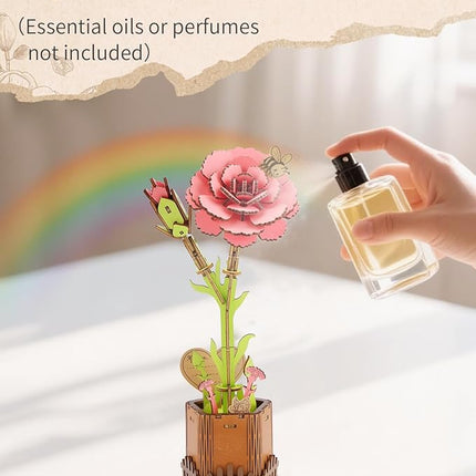 3D Carnation Wooden Puzzles for Adults, DIY Carnation Wooden Flower Craft Kit, Mother's Day Valentine's Day, Home Decor Gift for Women/Men .(3.81 * 3.19 * 8.86in 90PCS)