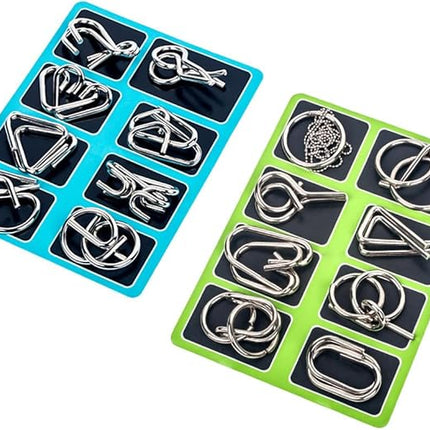 Ahyuan Metal Wire Puzzles Set of 16 Large Thick IQ Test Mind Games Toys Brain Teaser Puzzles Metal Wire Magic Trick Toy Metals IQ Puzzle Fidget Toys Party Favors for Kids Adults Challenge (Silver)