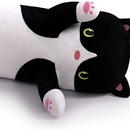 Long Plush Cat Toy Pillow Stuffed Animal Cat Kids Plush Toy Pillow for Kids and Girls Toy Doll (Black&White,50cm/19.7in)