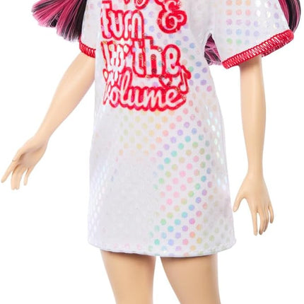 Barbie Fashionistas Doll #214, Black Wavy Hair with Twist ‘n’ Turn Dress & Accessories, 65th Anniversary Collectible Toy