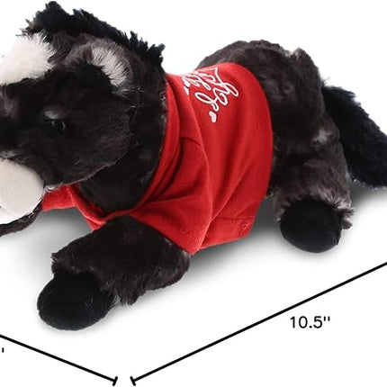 DolliBu I Love You Valentine Plush Lying Black Horse - Cute Stuffed Animal with Red Shirt and Name Personalization Gift for Valentines Day, Birthday, Anniversary - 10.5 Inches