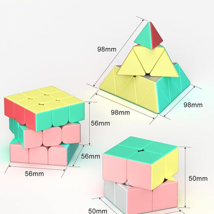 Vdealen Speed Cube Set, 2x2x2 3x3x3 Pyramid Magic Cube Set, Puzzle Cube Toys Birthday Party Christmas Stocking Stuffers Gift for Kids Teens Adults(Macaron Stickerless)